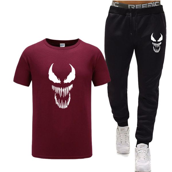 

men's new brand venom fitness set men's t-shirt gym sportswear shirt suits skull running breathable clothing, Black;blue
