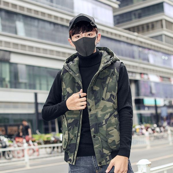 

90% down jacket vest jacket male white duck down hooded camouflage yr882, Black