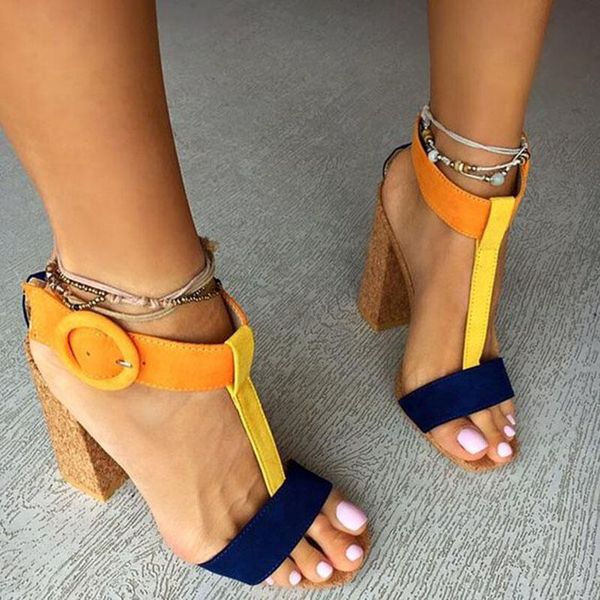 

2019 new occident stage show fashion woman's sandals chunky heel high heeled shoes open toes vogue summer heels ankle strap 10cm, Black
