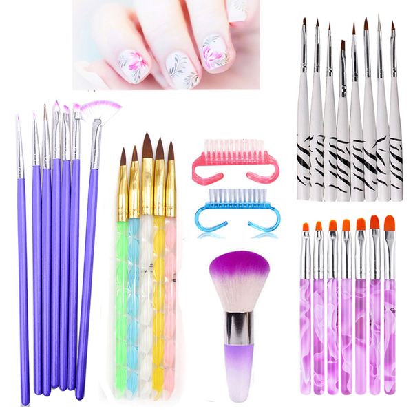 

nail art brush kit nail for manicure polish art design uv gel painting dotting pen cleaning brush rhinestone picking tools, Yellow