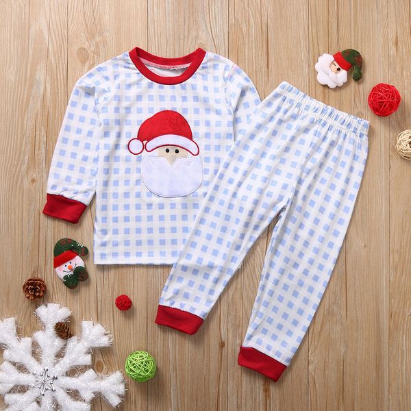

christmas clothing for kids boy girl set toddler baby boy girl christmas santa plaid +pants pajamas sleepwear outfits, White