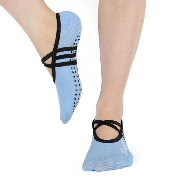 

1 pair ballet non skid socks for women non slip grip yoga socks bandage cotton sports yoga, Black