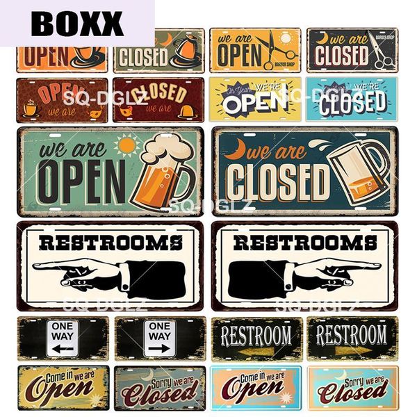 

open/closed license plate store wall decor restrooms tin sign vintage road guide metal sign painting plaques poster