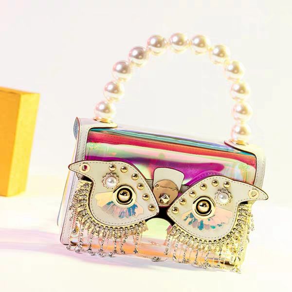 

esbear fashion women shoulder bag soft genuine leather crossbody handbags metal chain pearl chain owl pattern decoration bag