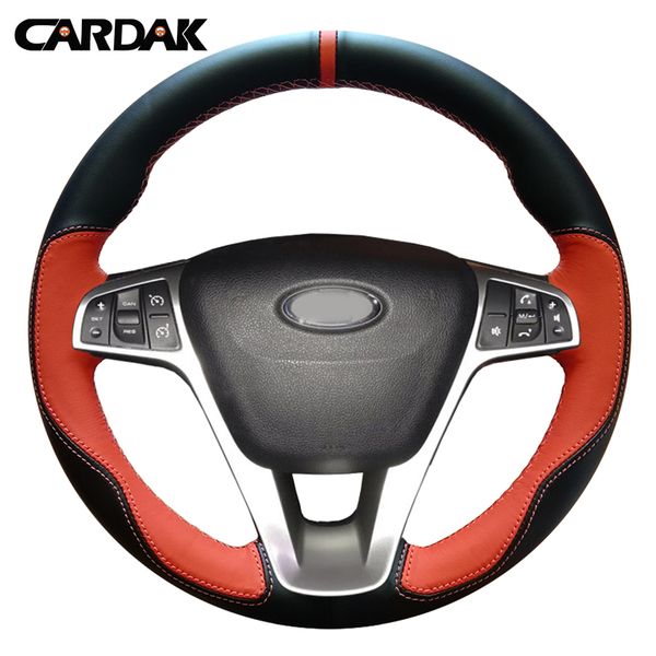 

cardak hand-stitched orange black artificial leather car steering wheel cover for lada vesta 2015 2016 2017