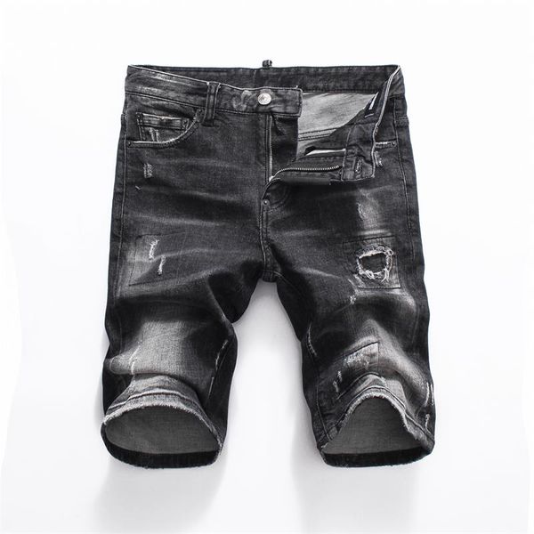 

2020 latest european and american male fashion designer ripped causal men jeans straight pants knee homme luxury designer jeaans short, Blue