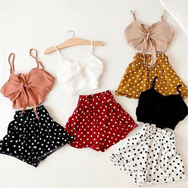 

toddler kids baby girls clothes set vest dots shorts summer outfit with bow, White