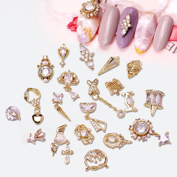 

nail art decorations rhinestone embellished decorative pendant micro inlaid zircon shiny diy fashion design, Silver;gold