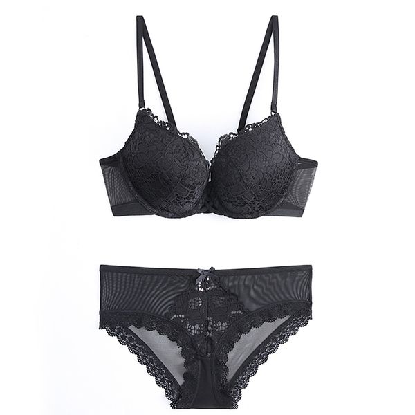 

2019 push up bra briefs set adjusted-straps bra set fashion women's lace underwear lingerie sets lace intimate, Red;black