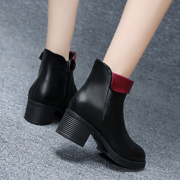 

winter boots lady shoes booties ladies zipper luxury designer round toe boots-women 2020 mid-calf med large size fashion rubber, Black