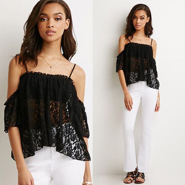 

сексуальные женщины девушки бессонные кружевные рубашки блузки летние ремешками повседневные топы, White
