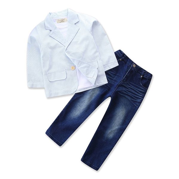 

малыш мальчик одежда детская outfit baby набор gentleman костюм пальто + футболка + джинсы детская одежда формальное 3шт 1-7t, White