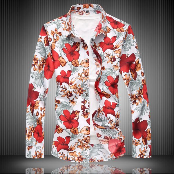

shirt men long sleeve 2020 new fashion floral spring autumn casual shirts clothes, White;black