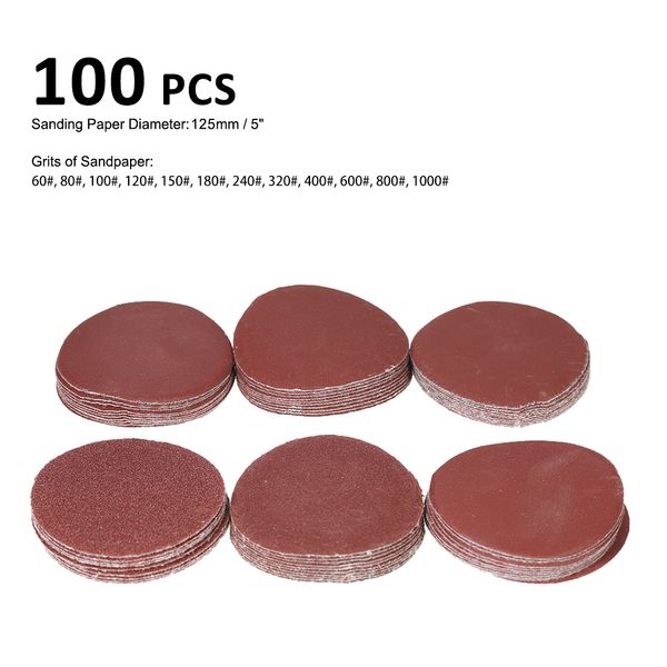 

100 pcs 125mm sanding discs pad kit for drill grinder rotary tools 60-1000 grit sandpaper sander disc abrasives tools