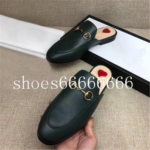 

2019 new leather men slippers luxury mules princetown designer classic slippery metal buckle beach slippers soft cowhide lazy women shoes 86, Black