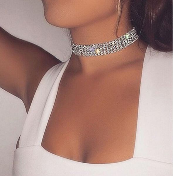 

crystal rhinestone choker necklace women wedding accessories silver chain punk gothic choker jewelry, Golden;silver
