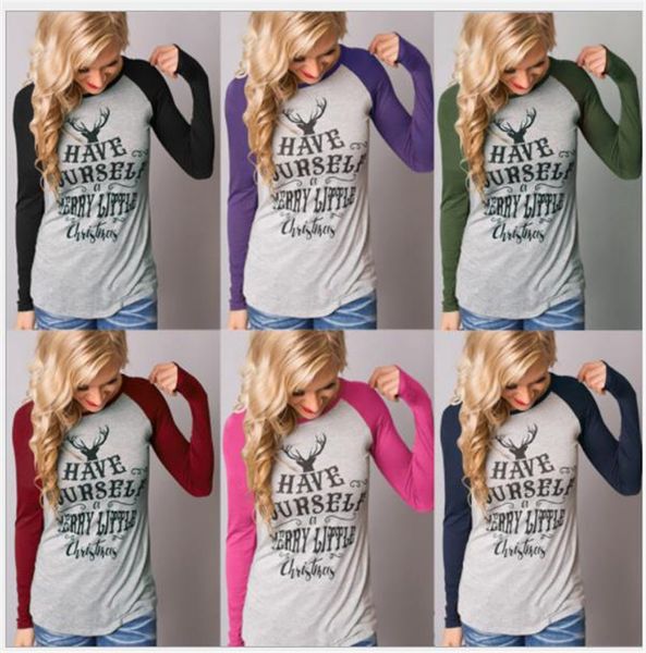 

womens designer t shirts christmas letter printed autumn casual long sleeved crew neck t shirts womens fashion tees, White