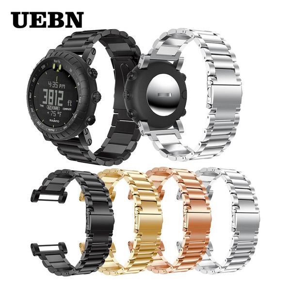 

uebn stainless steel replacement band with connector for suunto core strap smart watch accessories watchband, Black;brown
