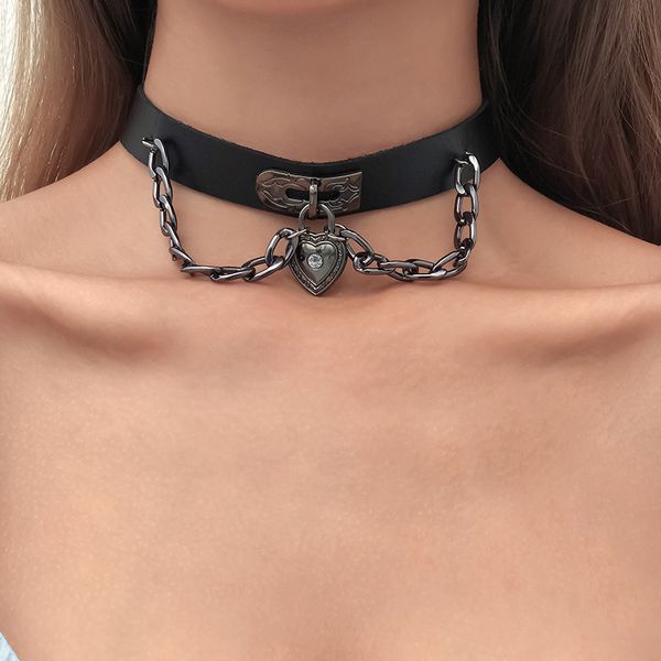 

готическая сердце кристалл цепи кожа choker ожерелье для женщин девушки harajuku punk прохладный ожерелье мода женский ювелирные изделия нов, Golden;silver