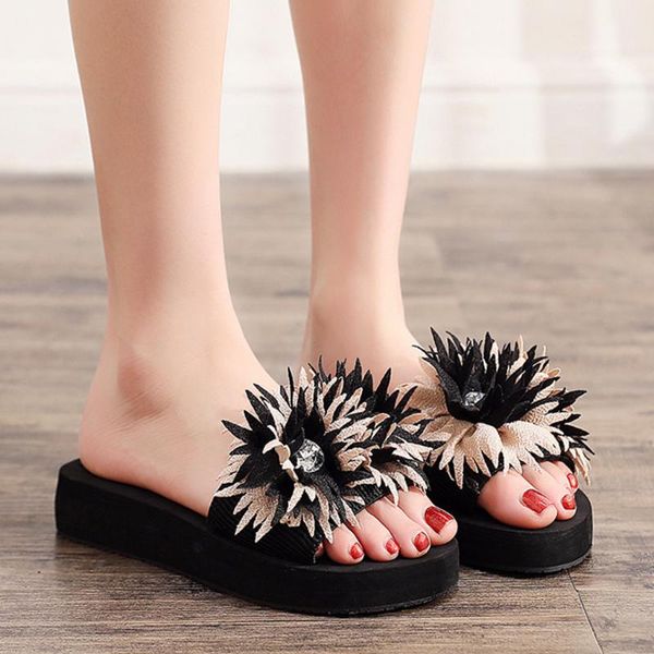 

2020 new bow summer sandals slipper women summer beach indoor outdoor linen flip-flops shoes female fashion floral shoes#3, Black
