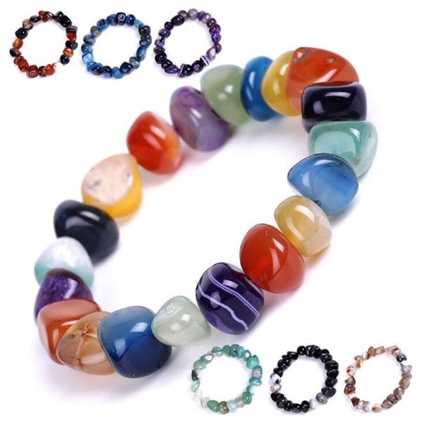 

diezi yoga ethnic multicolor natural irregular stone beads strand bracelet for men women handmade 7 chakra bracelets bangle men, Silver
