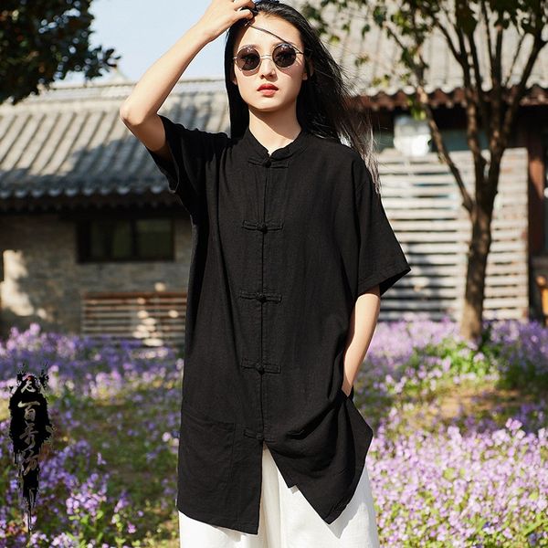 

chinese cheongsam for women long shirt female tunic short sleeve linen oriental style clothing ladies chinese ta2186, Red