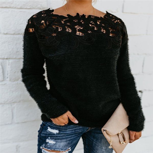 

brand new women ladies lace long sleeve knitted sweater jumper pullover autumn winter tees casual office wear, White;black