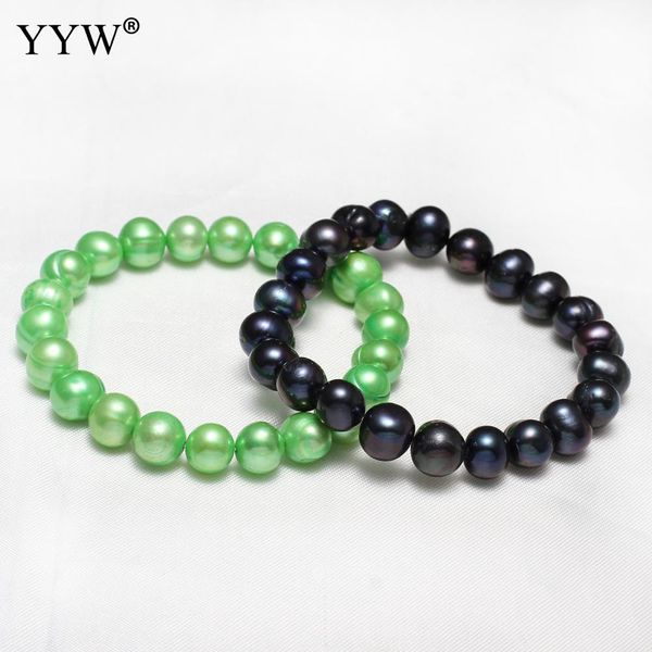 

11 colors high grade freshwater cultured pearl bracelet size 9-10mm birthday gift for women 7.5 inch strand pulseras mujer, Black