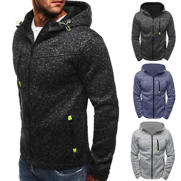 

men coat jacket sports sweatshirt zipper closure cardigan hoodie casual with pocket jacquard, Black