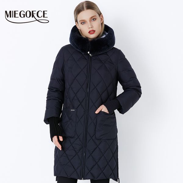 

miegofce 2019 new collection winter women jacket coat original fur collar women parkas fashion brand womens cotton padded jacket y190926, Black;white