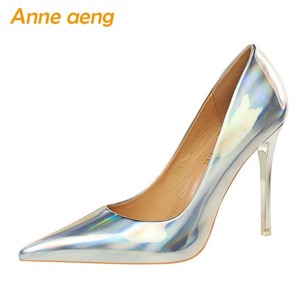 

2020 new spring women pumps .5cm high thin heel pointed toe shallow solid ladies women shoes silver female high metal heel, Black