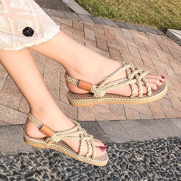 

roman gladiator sandals women low heel summer casual shoes woman braided straps open toe flats sandals beach style g3, Black