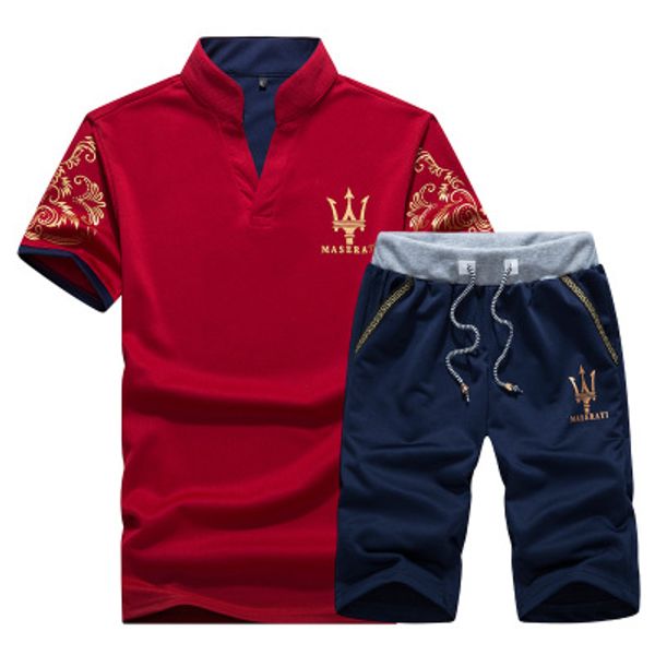 

summer mens tracksuits maserati printed design ms mens sweatsuits casual slim polo shorts 2 pcs suits hommes sportsuits mens clothes, Gray