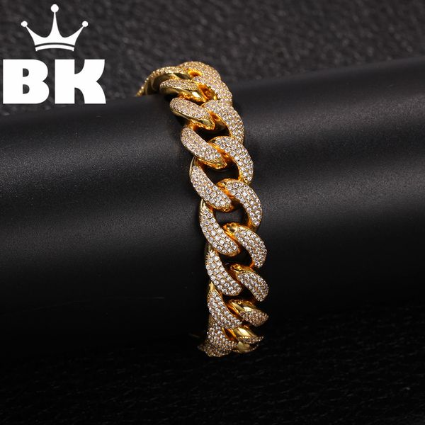 

15mm copper three rows of zircon bracelet iced out cz bracelet gold silver color for men box clasp drop shipping, Black