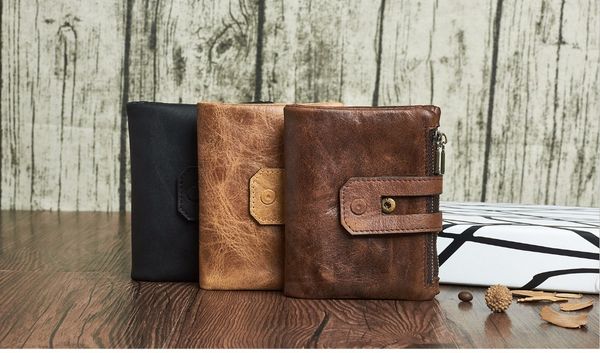 

wallet men leather genuine vintage coin purse zipper&hasp men wallets small perse solid rfid card holder carteira hombre, Red;black