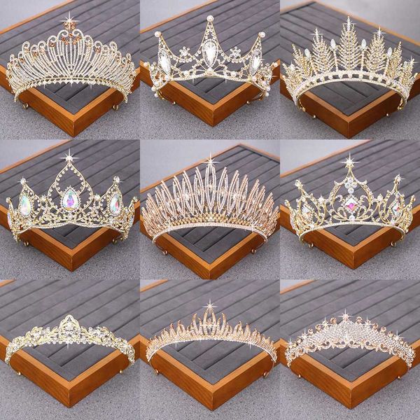

luxurious bridal crowns and tiaras wedding bridal hair accessories gold tiara crystal rhinestone wedding crown diadem headpiece, Golden;white
