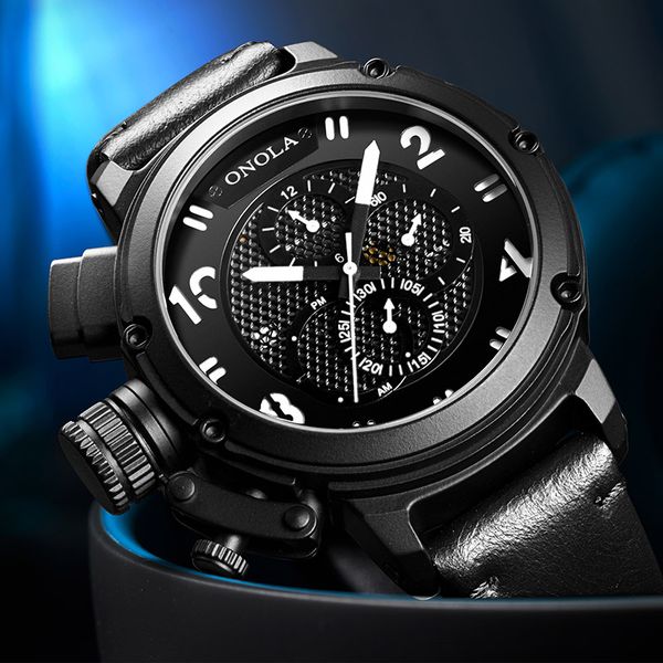 

onola 6815 luxury automatic mechanical watch military week month clock big dial leather sports men watches relogio masculino, Slivery;brown