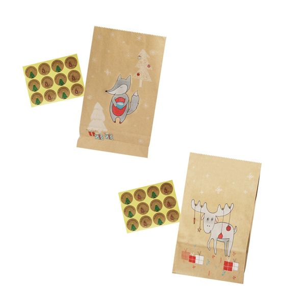 

foxes christmas gift package packing bags xmas stickers kraft paper bag art nature home decor