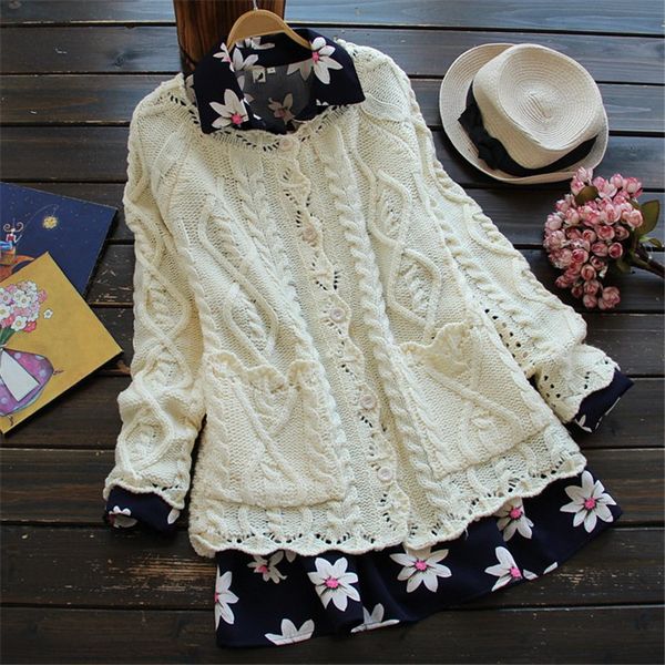 

2019 autumn winter mori girl style women cardigan solid color sweater knitted cotton short jacket fashion girl's sweater coat, White