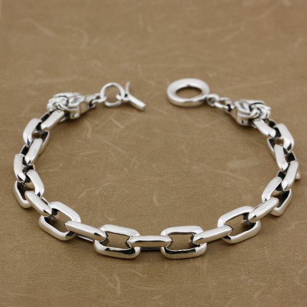 

925 sterling silver wolf chain mens biker rock punk bracelet 8g012, Black