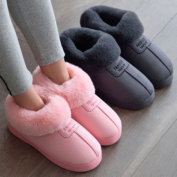 

slippers winter women snow boots ankle warm fur cotton female shoes pink/gray/brown/coffee, Black