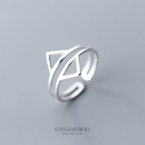 

colusiwei real 925 sterling silver jewlery simple geometric triangle open finger rings for women fashion korean style new bijoux, Golden;silver