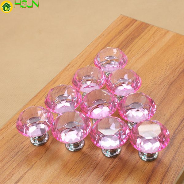 2019 Pink Crystal Glass Diamond Door Handles 30mm Kitchen Cabinet
