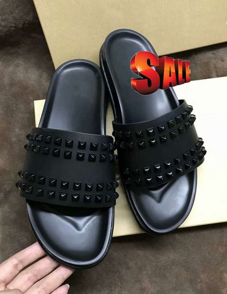 

donna flat slippers designer luxury red bottoms shoes men's rivet junior spikes flat slippers, Black