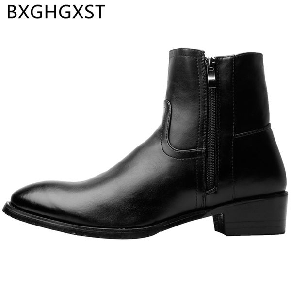 

coiffeur office shoes men high heel boots italian shoes men boots genuine leather mens dress, Black