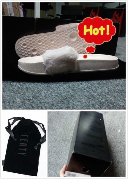 

rihanna fur leadcat fenty slides women men slippers house winter slipper home shoes woman warm slippers chinela womens sandals6, Black