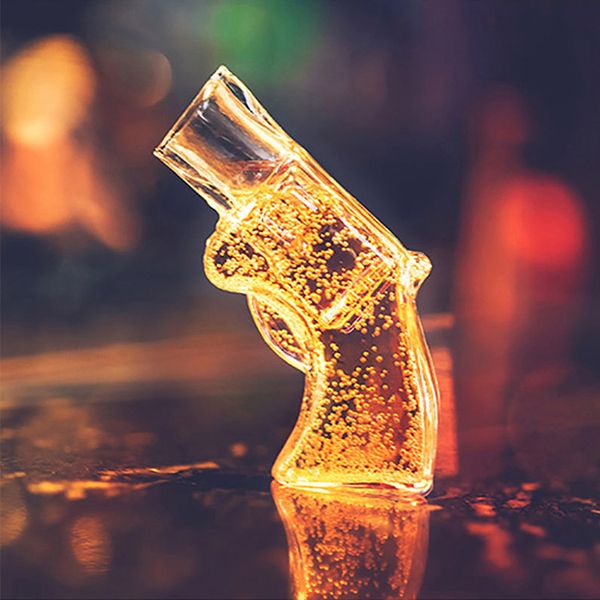 

creative idea design wine drinking cup revolving pistol glass ktv bar cup beautiful body sbeer glasses pint juice glass