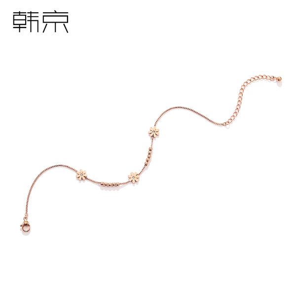 

han fashion small wrinkle chrysanthemum anklet womens titanium steel plated 18k rose gold korean-style does not fade flower ankle chain, Red;blue