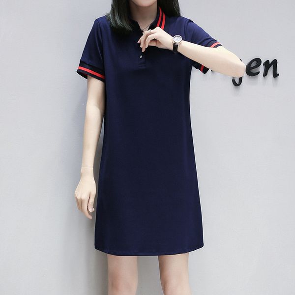 

designer women polo dress brand summer new women's casual sports polo shirt dress long section loose thin luxury paulo t-shirt women, Black;gray