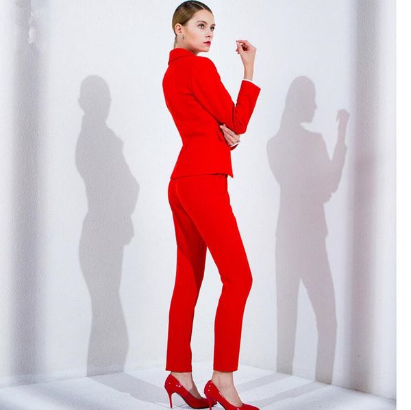 

women pant suits red work bussiness formal elegant 2 piece set blazers pants office suits ladies trouser suits, White;black